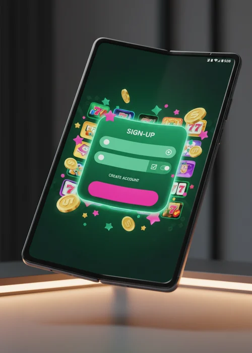 Een overzichtelijk registratieformulier van Wizz Casino op een mobiel scherm, gericht op snelle en veilige aanmelding met minimale stappen.